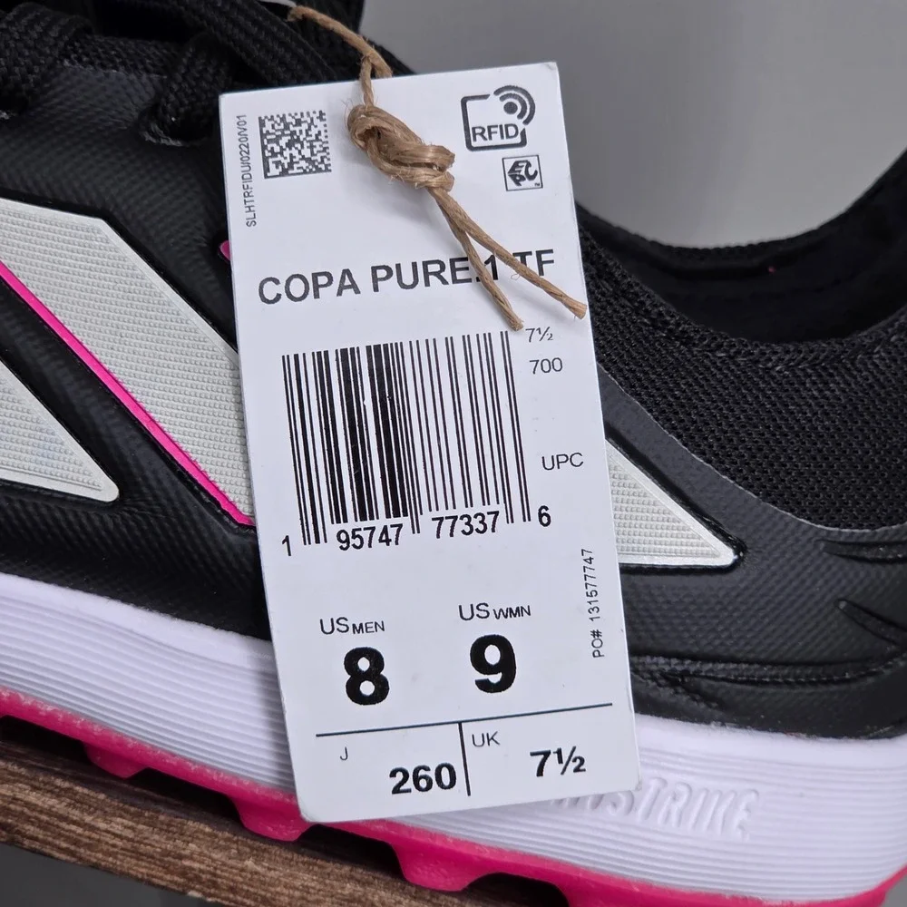 Adidas Copa Pure 1 TF Soccer Shoes Mens 8 Womens 9 Black Pink Turf Cleats NEW